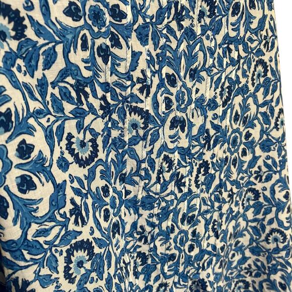 Vineyard Vines Sz L Katama Tile Blue Scarf Pintuck Top Blouse Coastal Boho - Picture 14 of 16